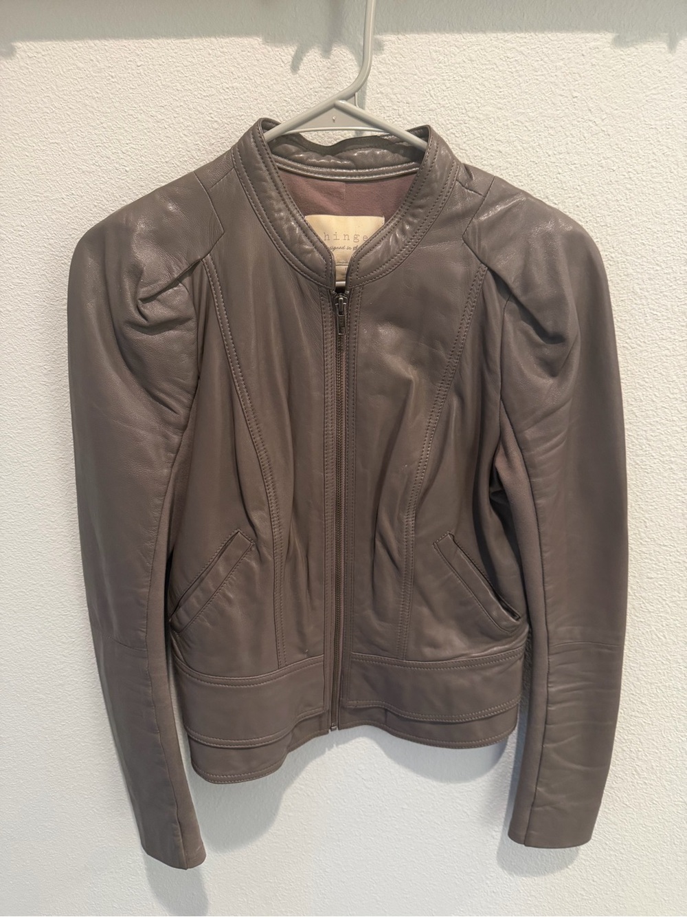 hinge Gray-Brown Leather Zip Jacket